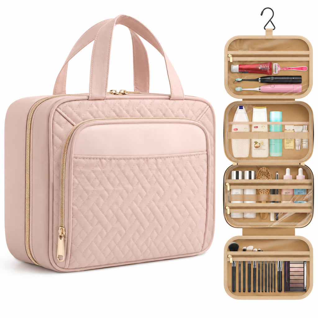 Large Travel Cosmetic Bag with Waterproof Hanging Hook